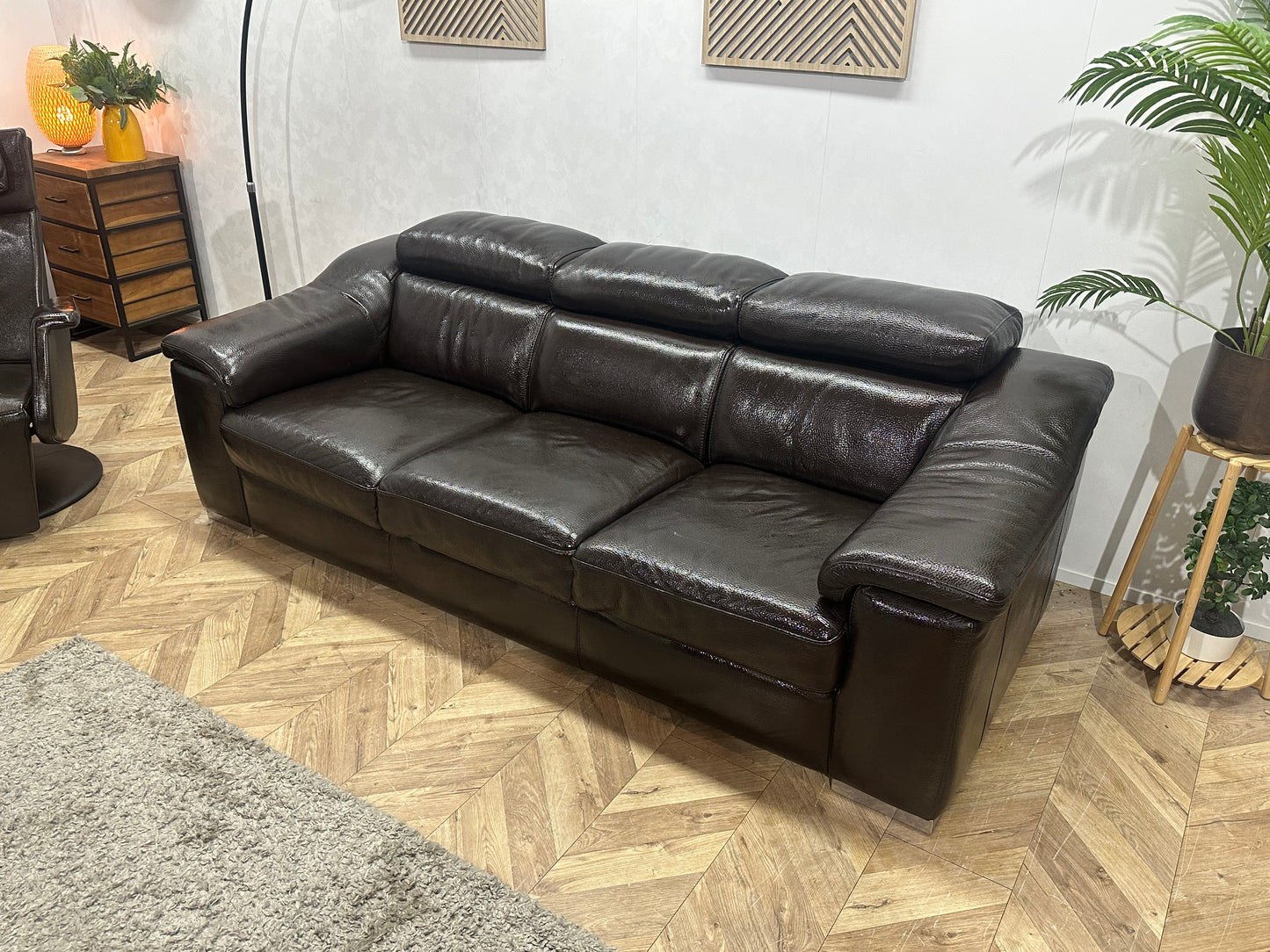 Bruine Echt Lederen 3-Zits Bank Inc Fauteuil ~ Geïmpregneerd