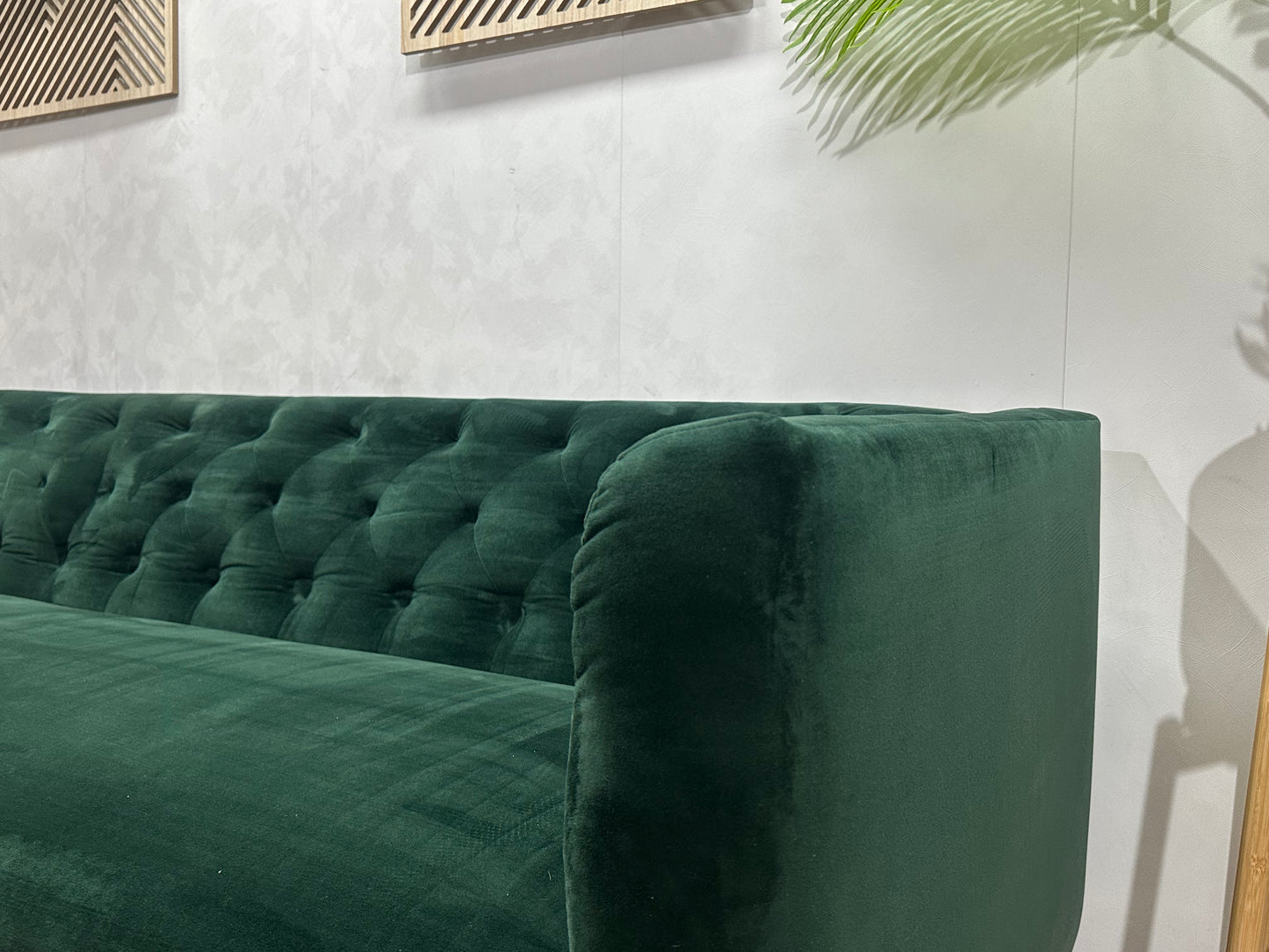 Groene Velvet 3-Zits Bank ~ Vaste Kussens