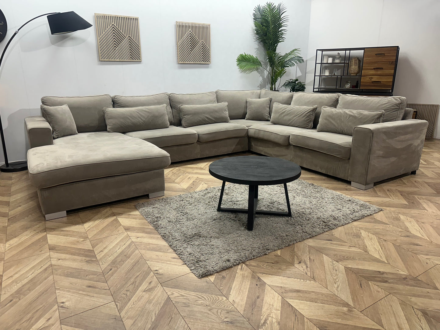 Beige Velvet U Bank ~ Losse Kussens Met Afneembare Hoezen