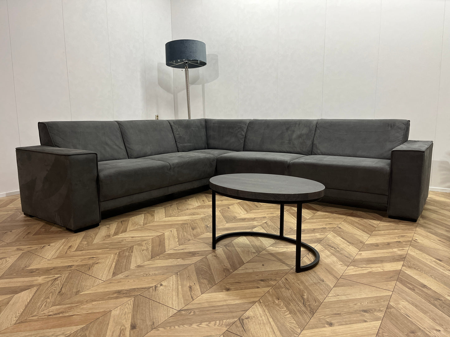 Antraciet Suède Leer Hoekbank Inc. Fauteuil