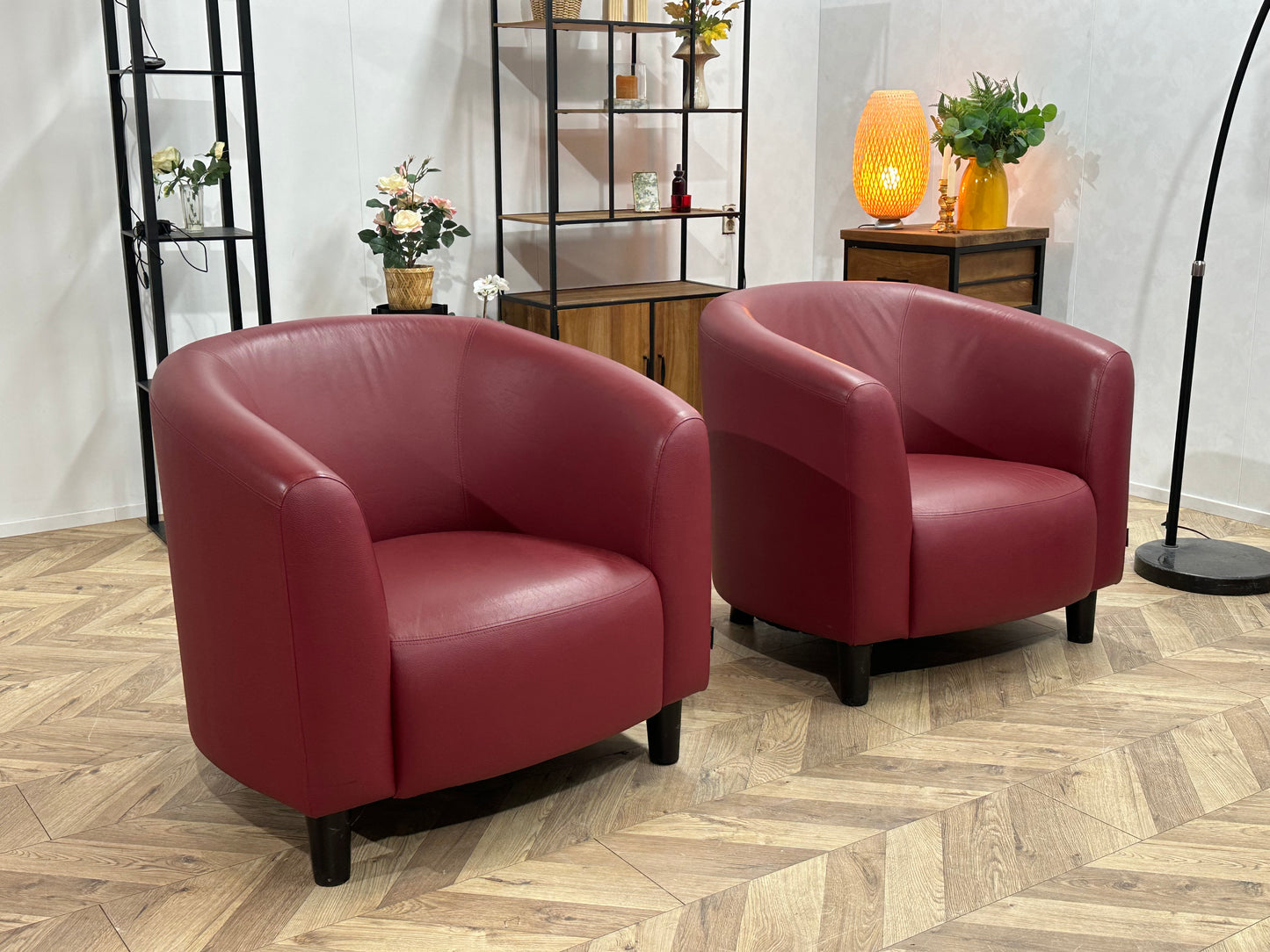 Rode Echt Lederen Stoelen Set