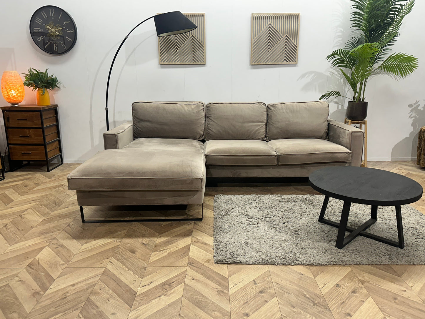 Licht Bruine Velvet Hoekbank ~ Losse Kussens Met Afneembare Hoezen