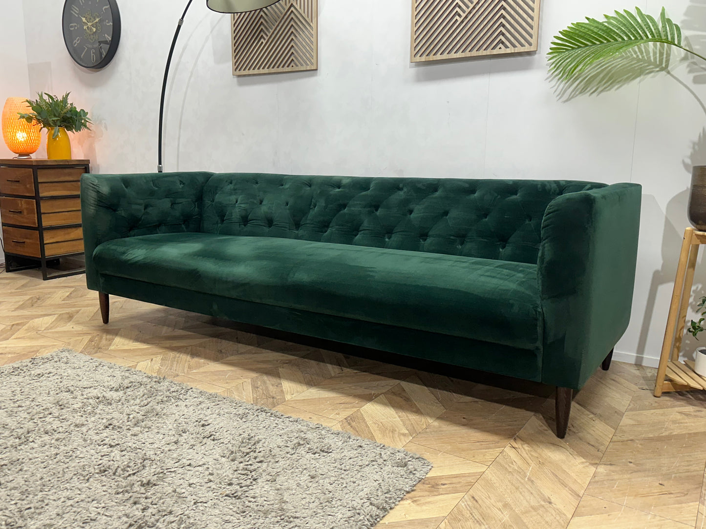 Groene Velvet 3-Zits Bank ~ Vaste Kussens