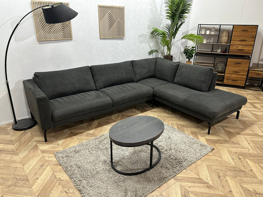 Antraciet Suède Stoffen Hoekbank ~ Losse Rugkussens Met Afneembare Hoezen