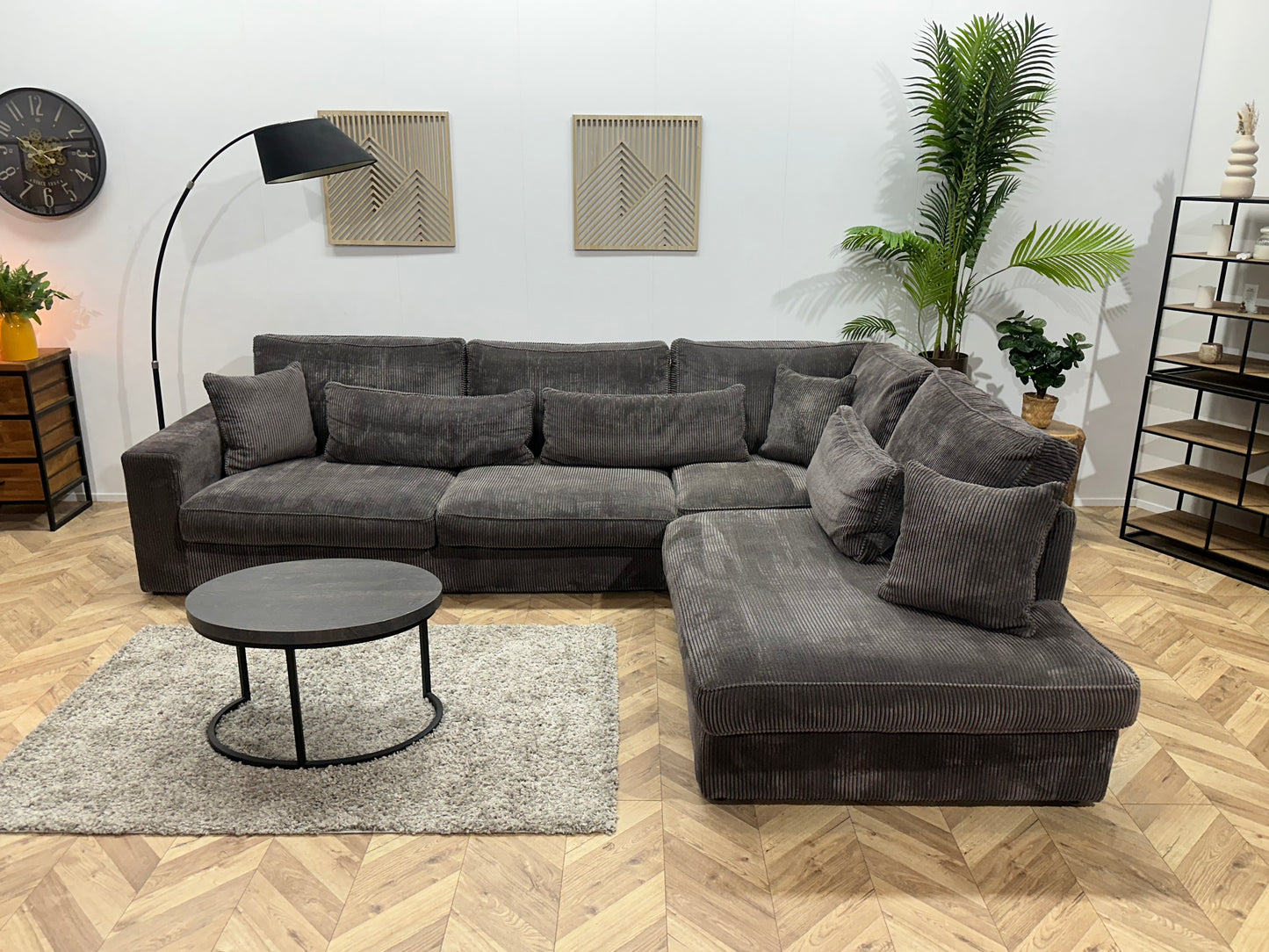 Antraciet Ribstof Hoekbank ~ Losse Kussens Met Afneembare Hoezen