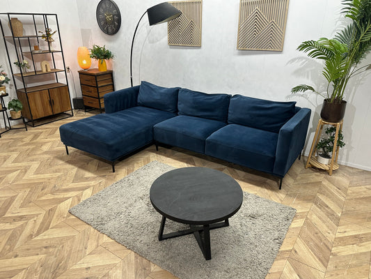 Blauwe Velvet Hoekbank ~ Losse Rugkussens Met Afneembare Hoezen