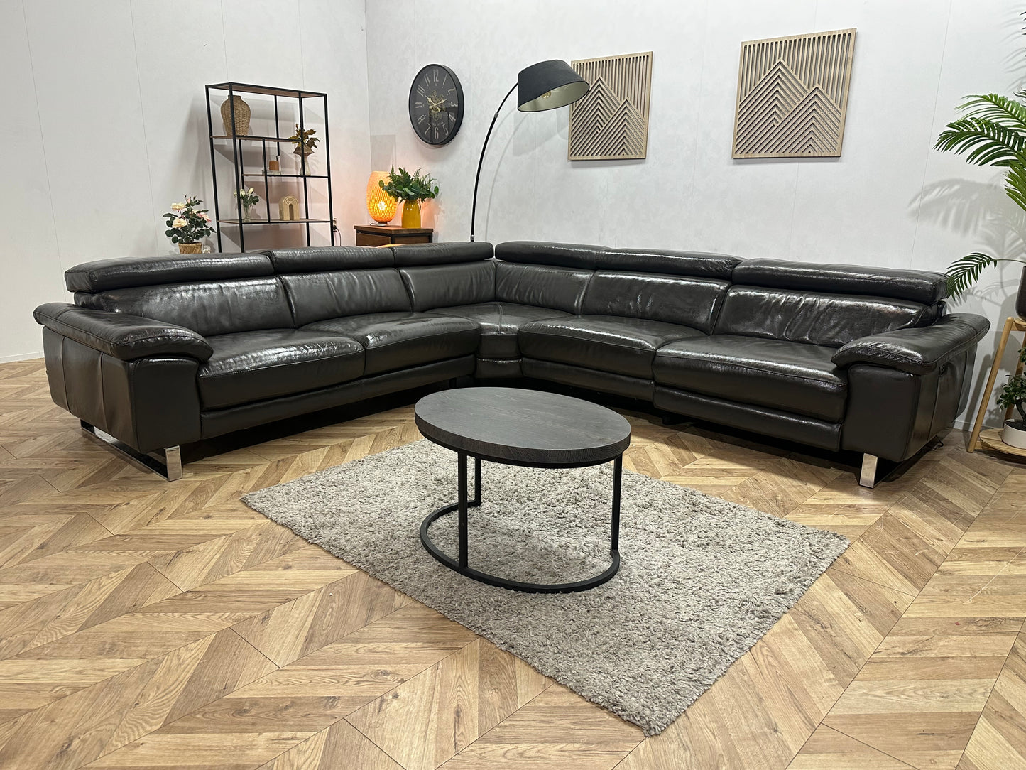 Goossens Zwarte Echt Lederen Hoekbank ~ Geïmpregneerd