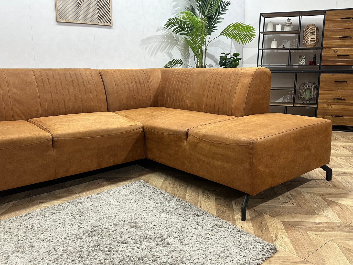 Cognac Bruine Suède Stoffen Hoekbank ~ Inruilvoordeel