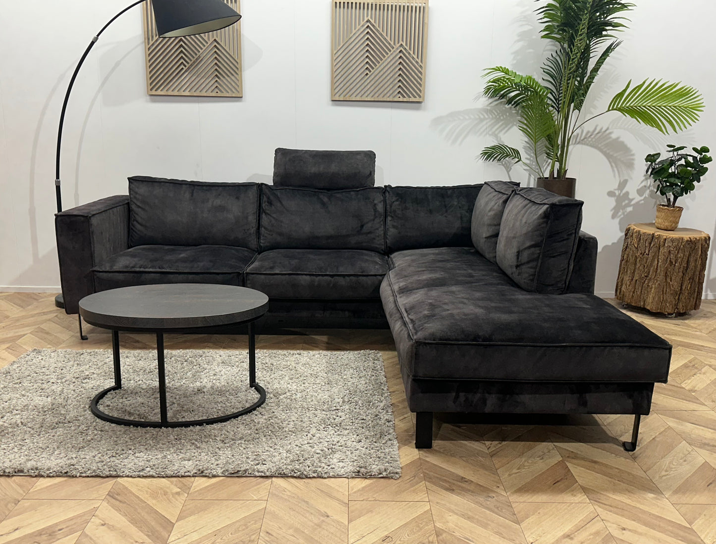 Antraciet Velvet Hoekbank ~ Losse Kussens Met Afneembare Hoezen