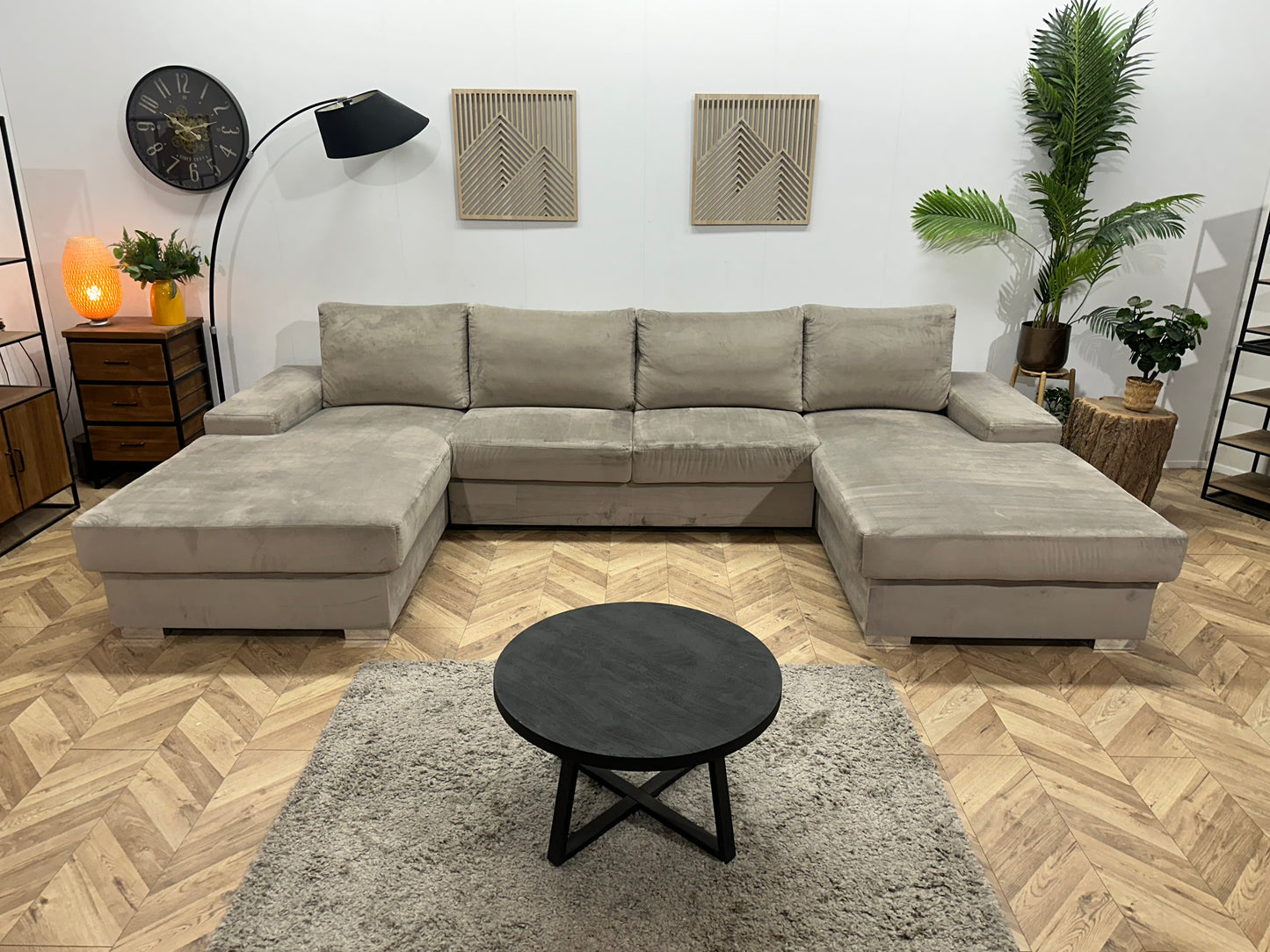 Grijze Velvet U Bank ~ Losse Kussens Met Afneembare Hoezen