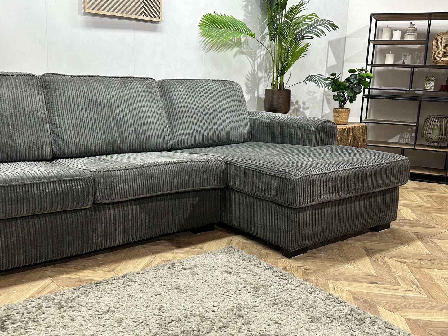 Antraciet Ribstof Hoekbank  ~ Losse Kussens Met Afneembare Hoezen