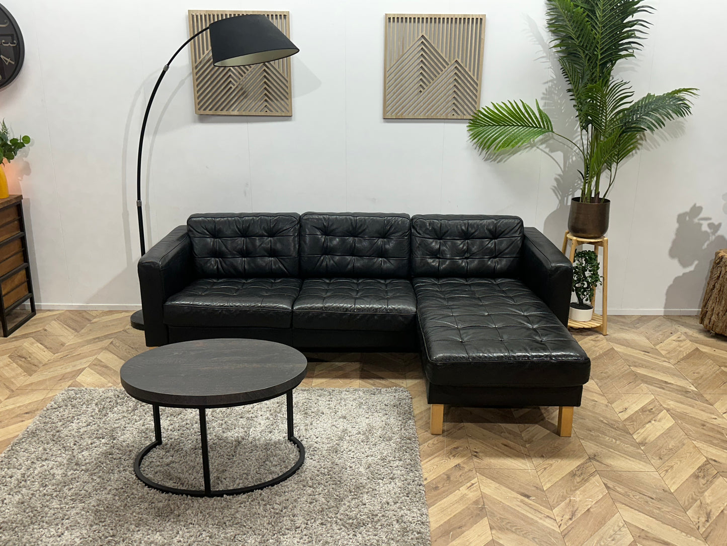 Zwarte Echt Lederen Hoekbank ~ Losse Kussens Met Afneembare Hoezen