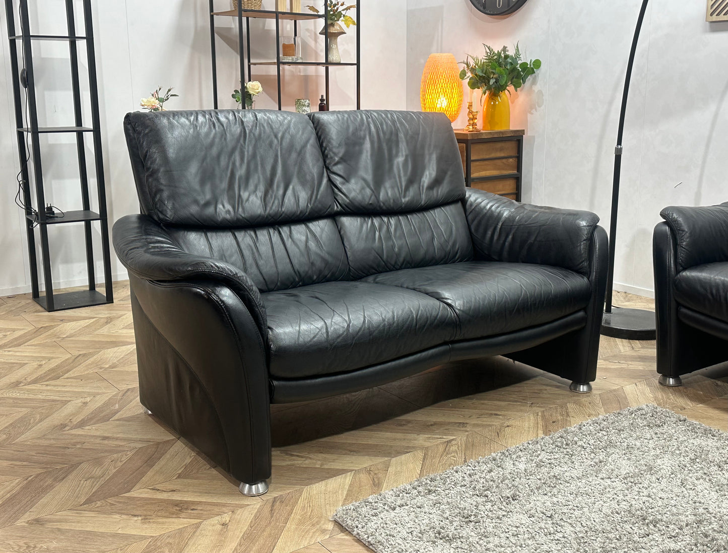 W.Schillig Zwarte Echt Lederen Banken Set ~ Vaste Kussens