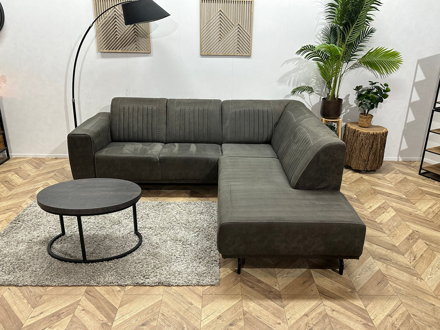 Antraciet Suède Stoffen Hoekbank ~ Vaste Kussens