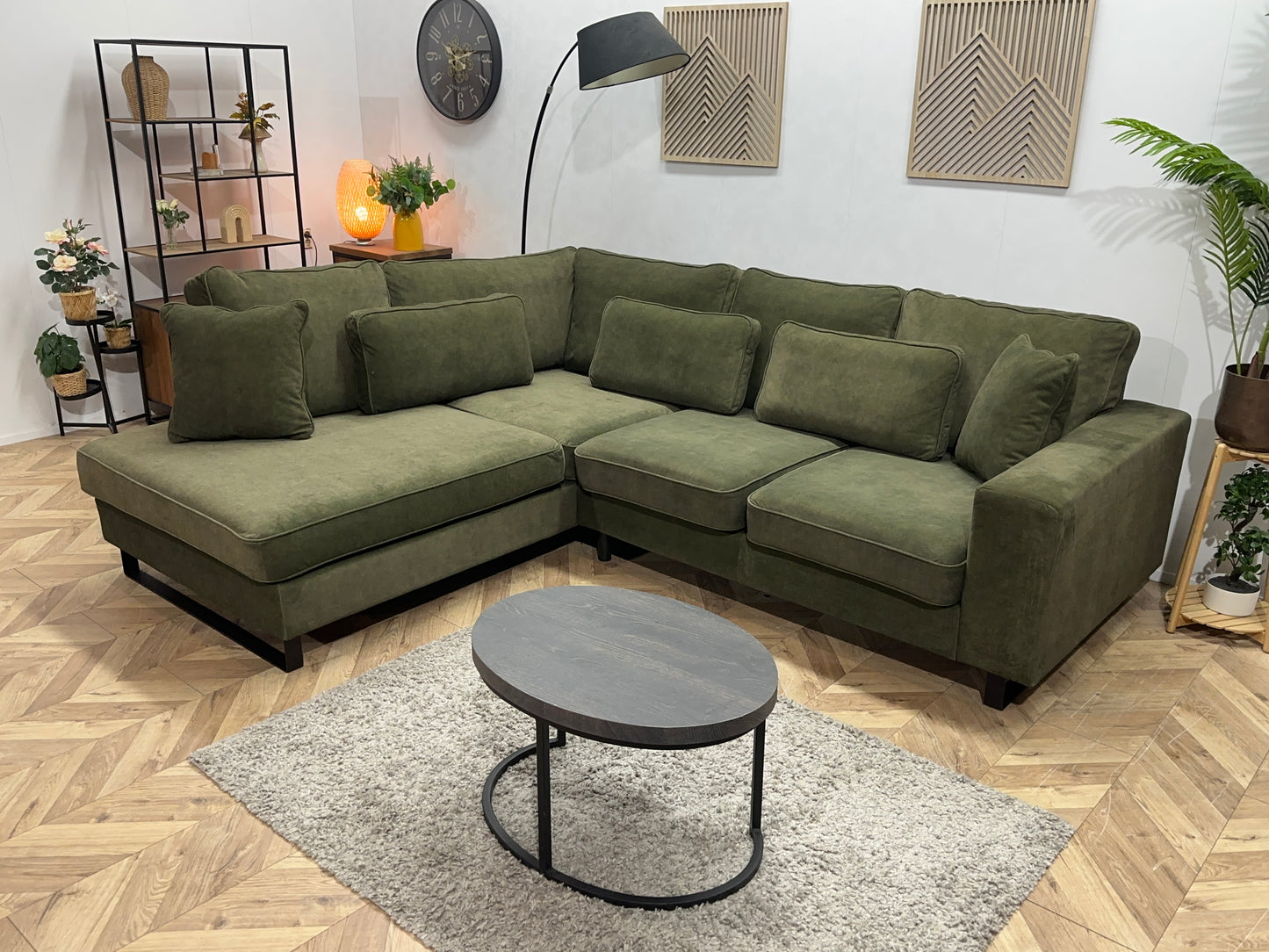 Groene Velvet Hoekbank ~ Losse Kussens Met Afneembare Hoezen