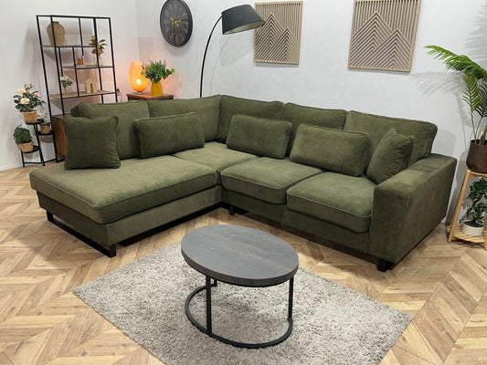 Groene Velvet Hoekbank ~ Losse Kussens Met Afneembare Hoezen