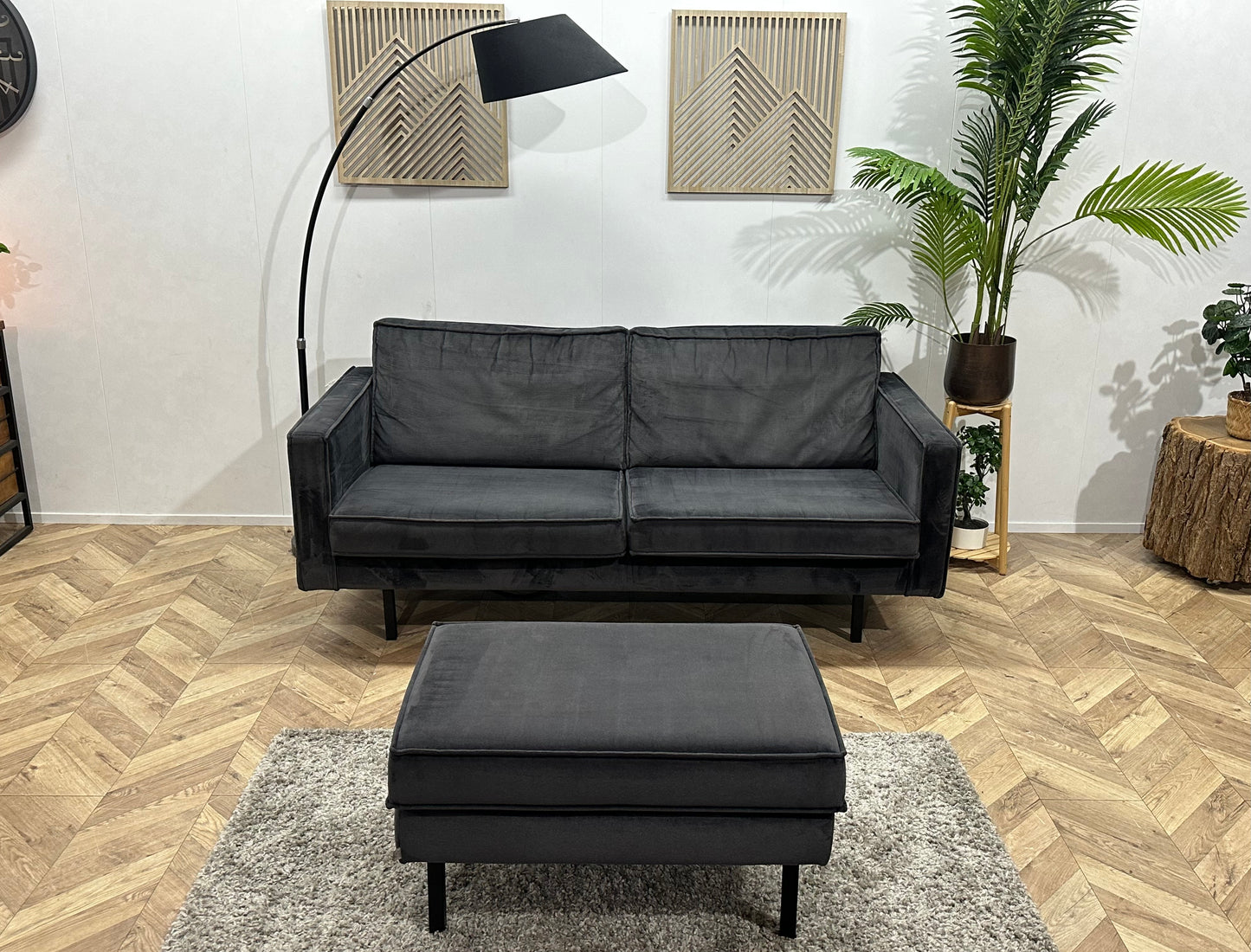 Be Pure Antraciet Velvet 2.5-Zits Bank Inc Hocker ~ Nieuwstaat