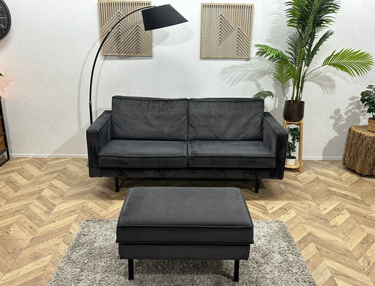 Be Pure Antraciet Velvet 2.5-Zits Bank Inc Hocker ~ Nieuwstaat