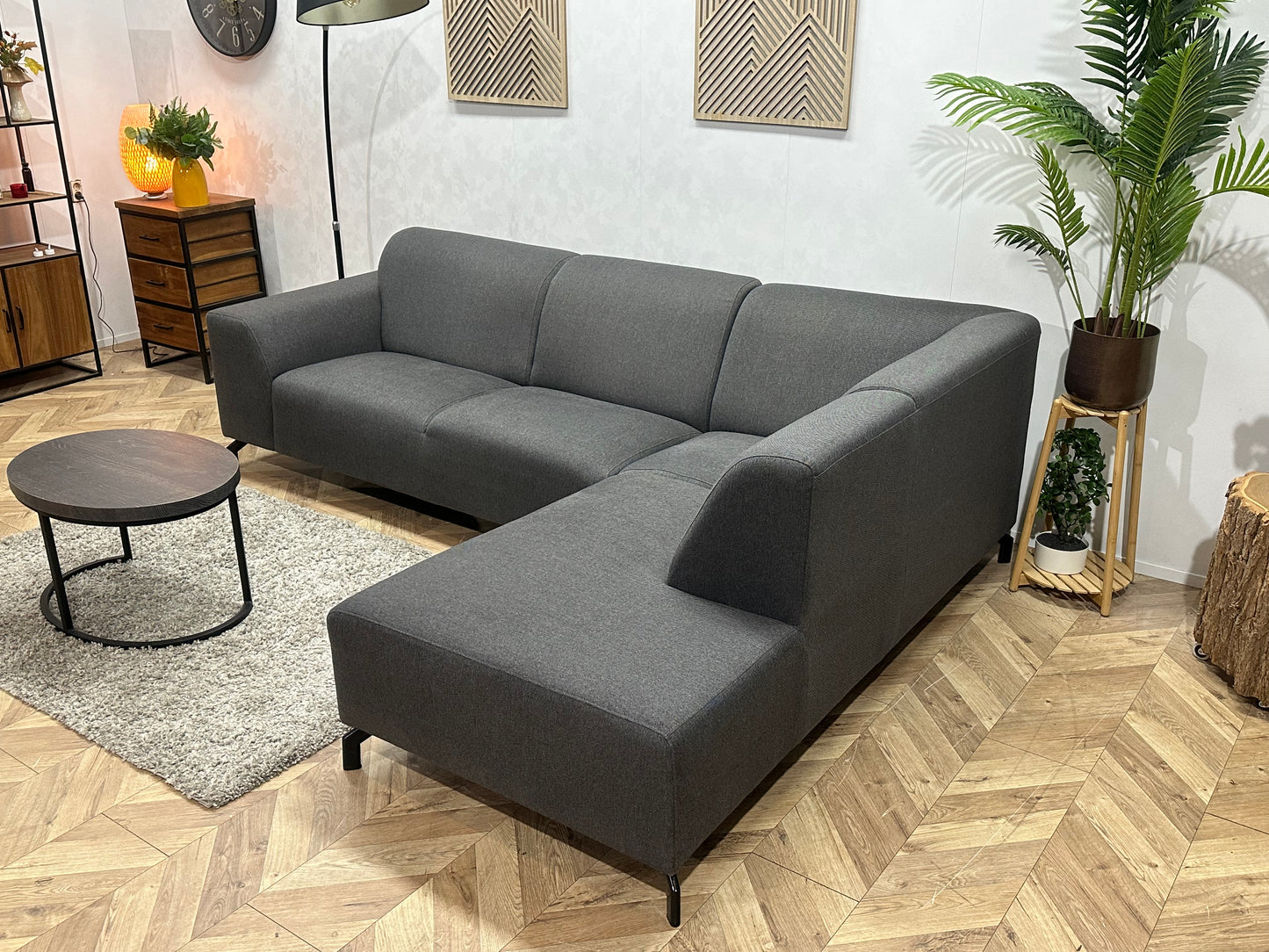 Antraciet Hoekbank ~ Vaste Kussens