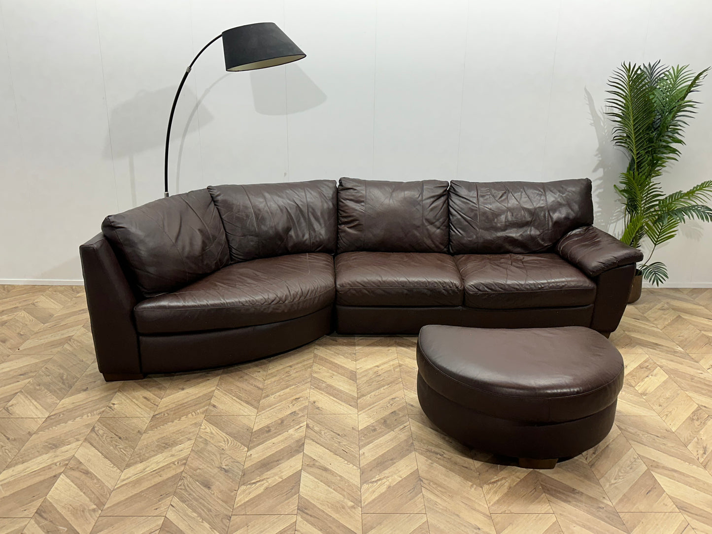 Bruine Echt Lederen Design Hoekbank Inc Hocker ~ Vaste Kussens