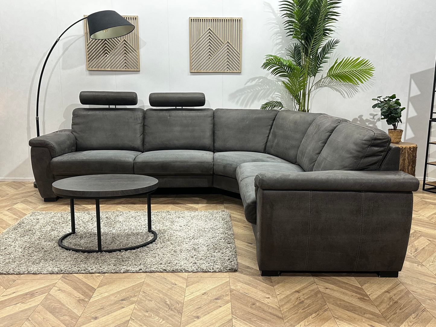 Antraciet Suède Stoffen Hoekbank ~ Vaste Kussens