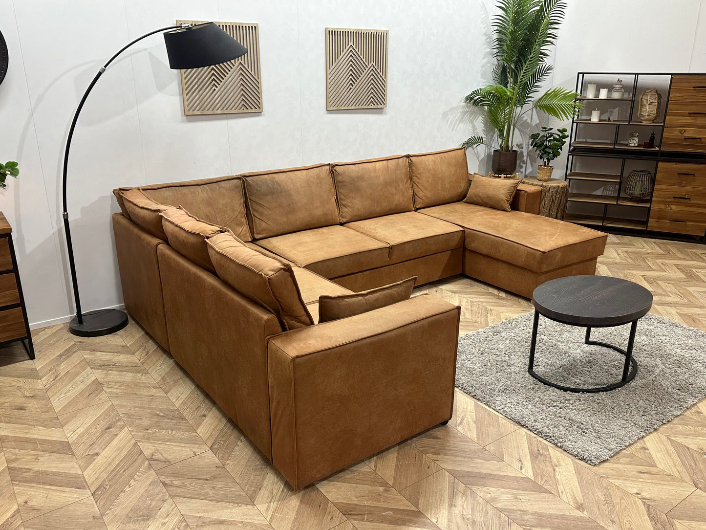 Cognac Bruine Suède Stoffen U Bank ~ Slaapfunctie