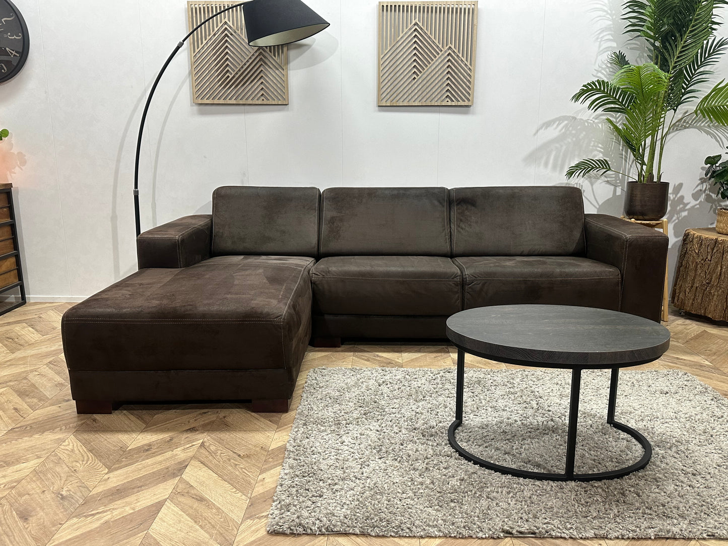 Bruine Suède Stoffen Hoekbank ~ Vaste Kussens