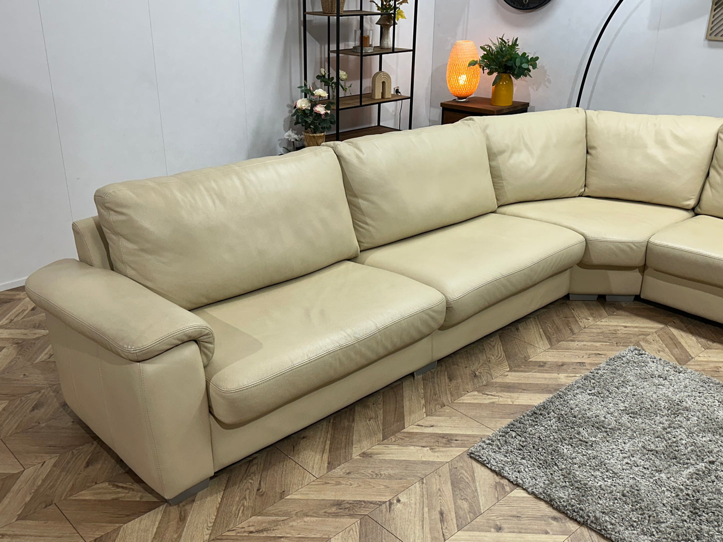 Crème Echt Lederen Hoekbank ~ Vaste Kussens