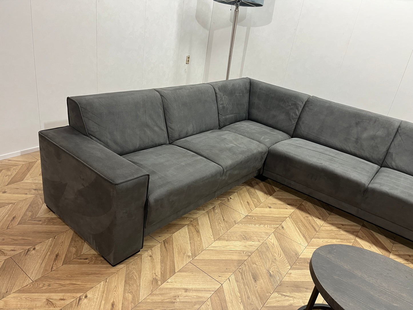 Antraciet Suède Leer Hoekbank Inc. Fauteuil
