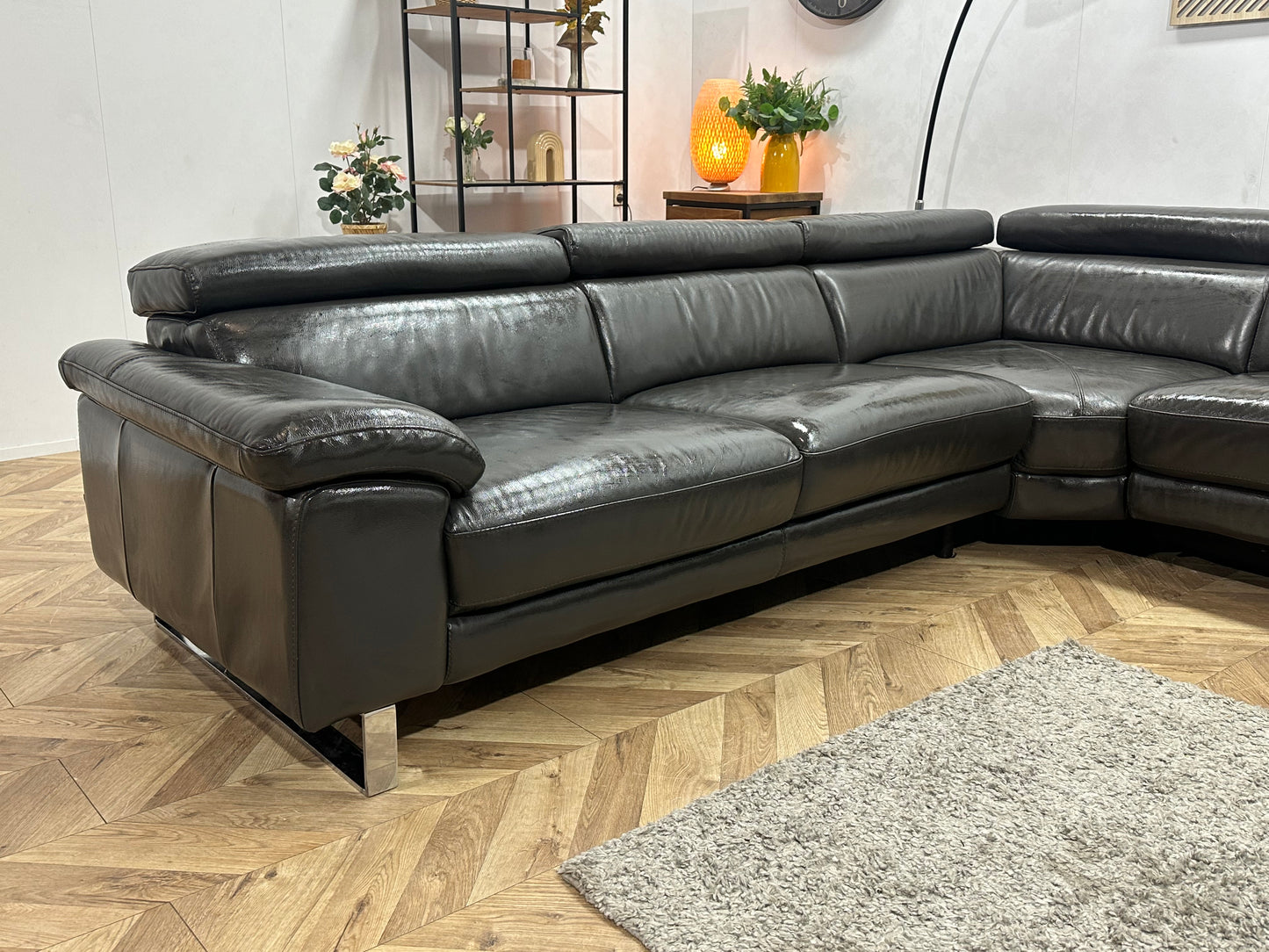 Goossens Zwarte Echt Lederen Hoekbank ~ Geïmpregneerd