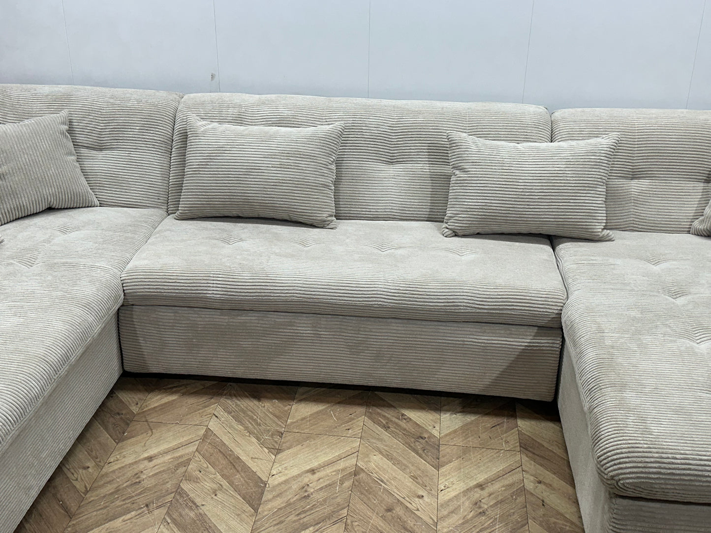 !Showroommodel! Crème Ribstof U Bank ~ Slaapfunctie