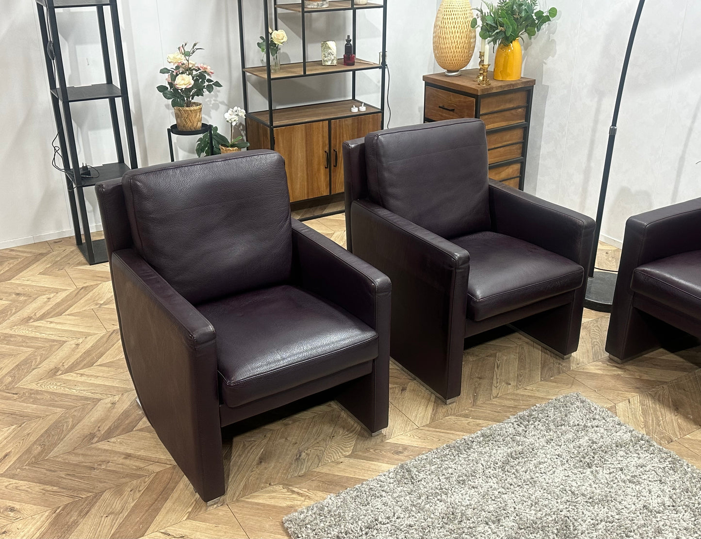 Leolux Paarse Echt Lederen Banken Set ~ Uitschuifbare Zittingen