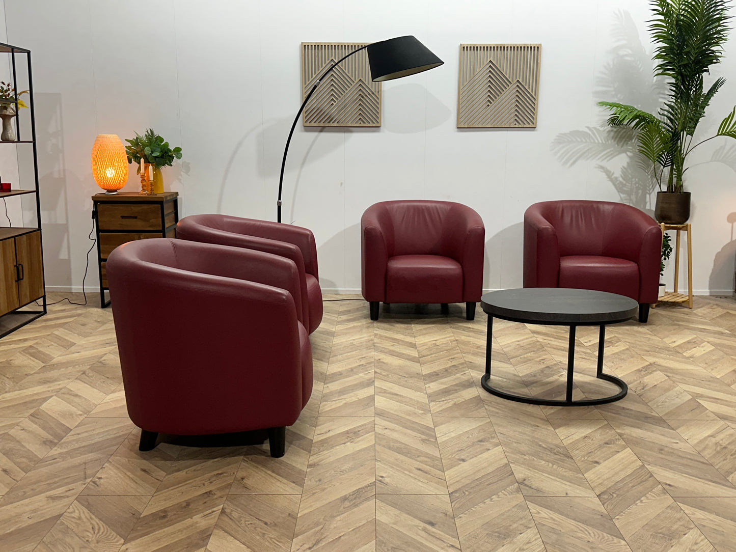 Rode Echt Lederen Stoelen Set