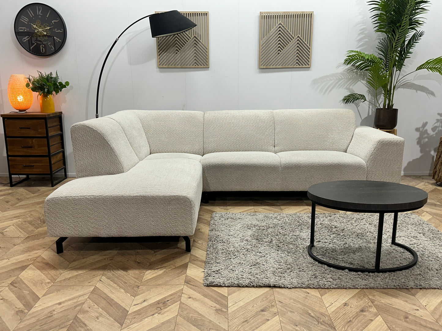 !Showroommodel! Witte/Crème Bouclé Stoffen Hoekbank