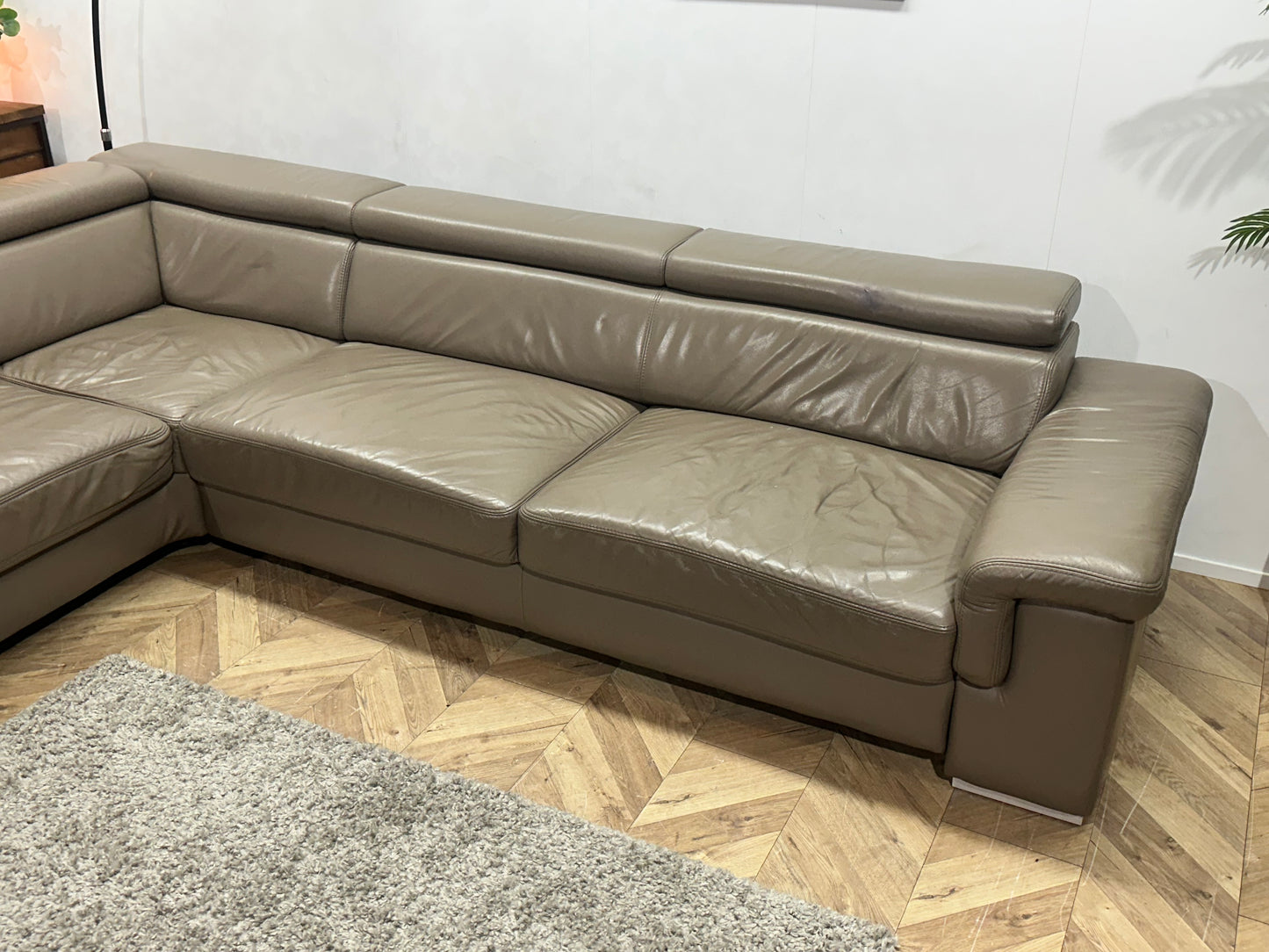 Licht Bruine Echt Lederen Hoekbank ~ Verstelbare Hoofdsteunen