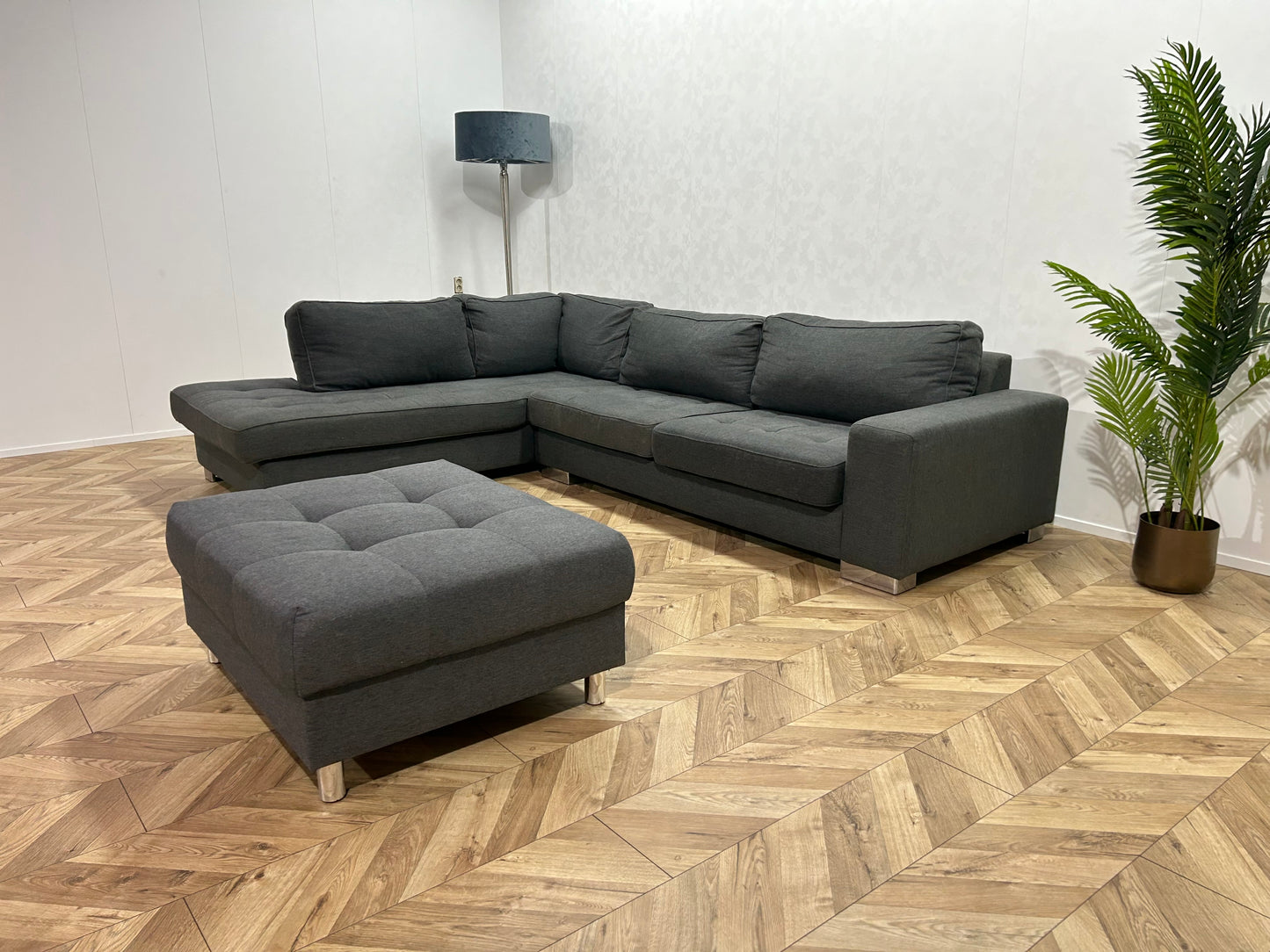 Grijze Hoekbank Inc. Hocker ~ Losse Kussens Afneembare Hoezen