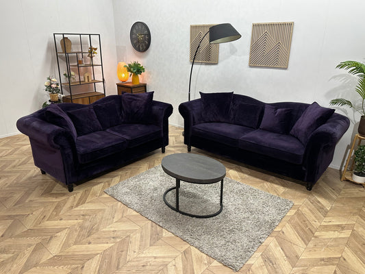 Paarse Velvet Banken Set ~ Losse Kussens Met Afneembare Hoezen