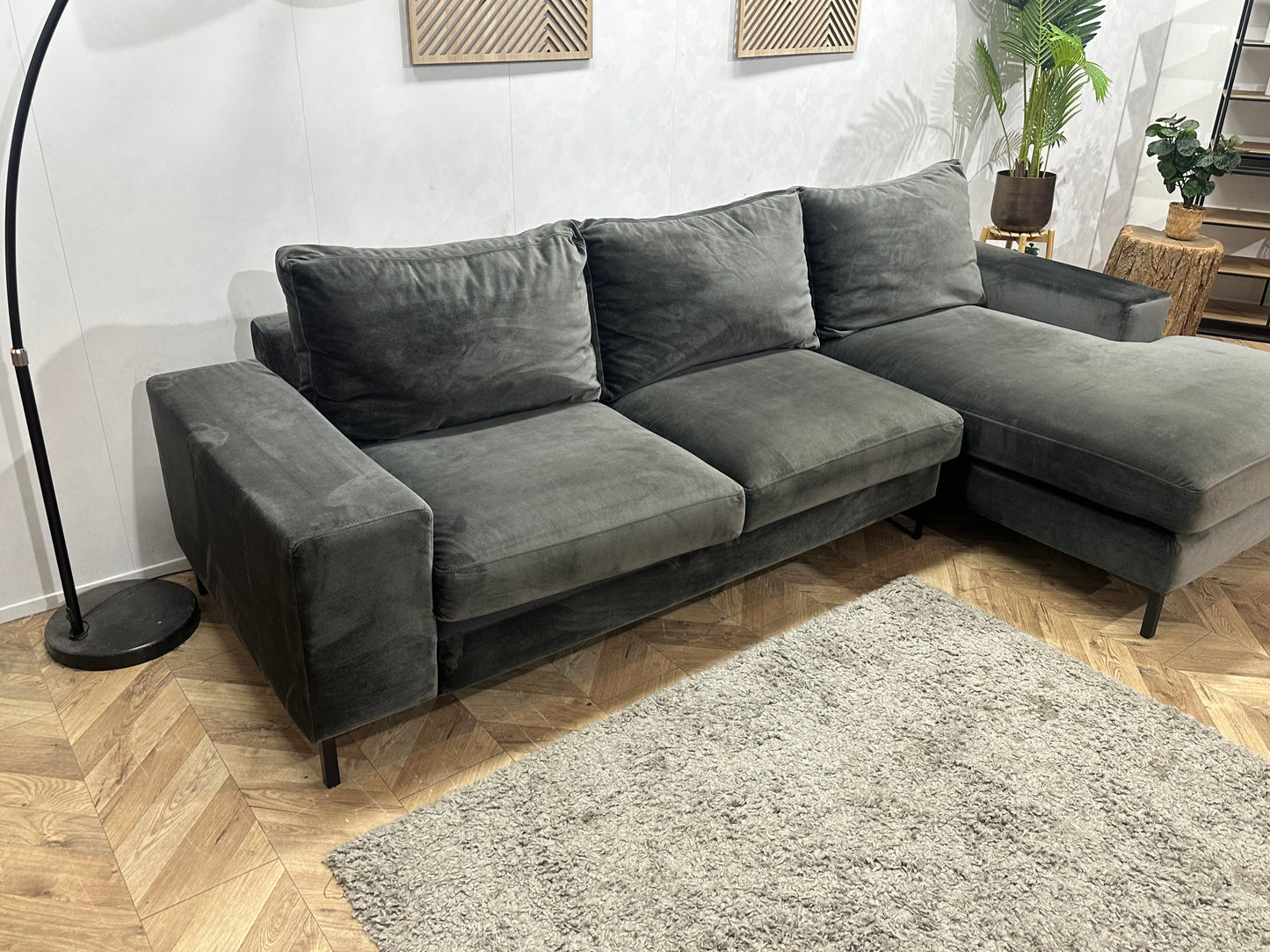 Antraciet Velvet Hoekbank ~ Losse Kussens Met Afneembare Hoezen