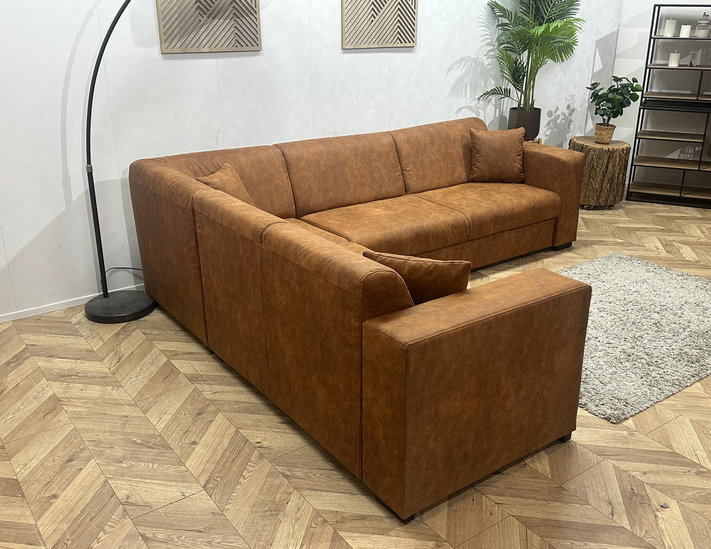 !Showroommodel! Cognac Bruine Suède Stoffen Hoekbank