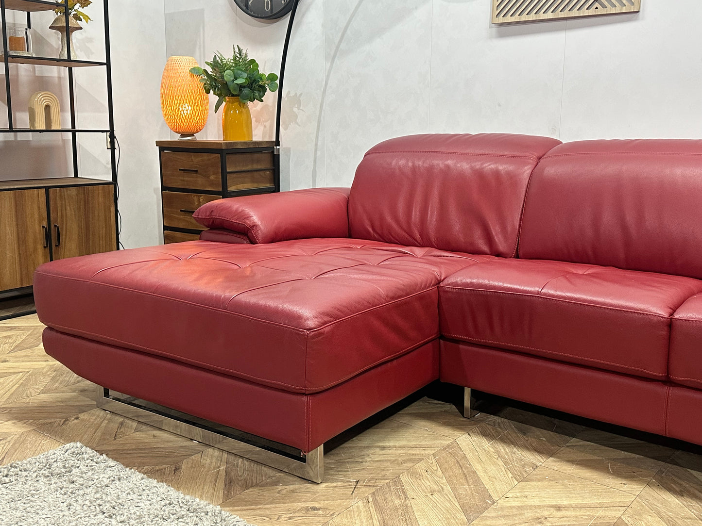 Rode Echt Lederen U Bank ~ Verstelbare Hoofdsteunen