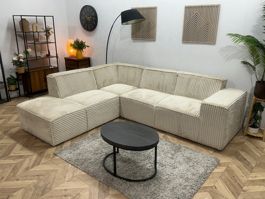 !Showroommodel! Crème Ribstof Hoekbank