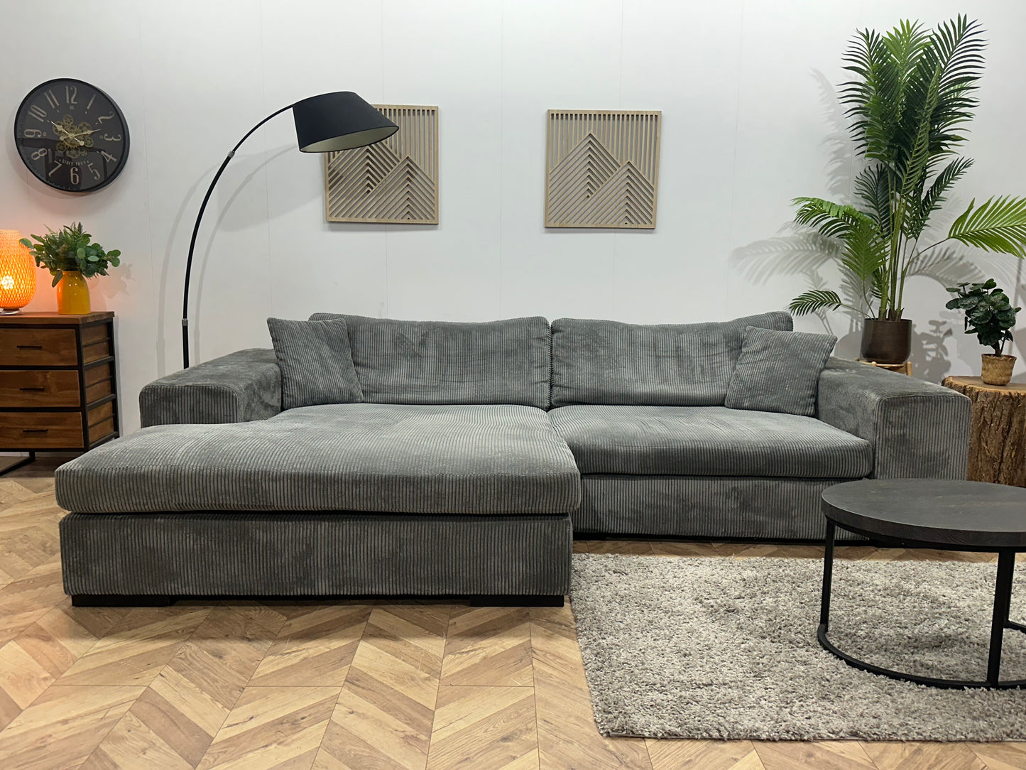Grijze Ribstof Hoekbank ~ Meerdere Opstellingen