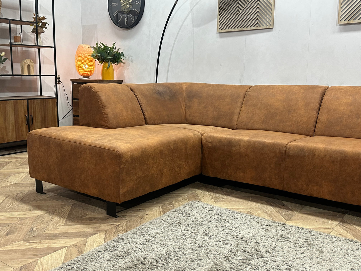 Cognac Bruine Suède Stoffen Hoekbank ~ Inruilvoordeel