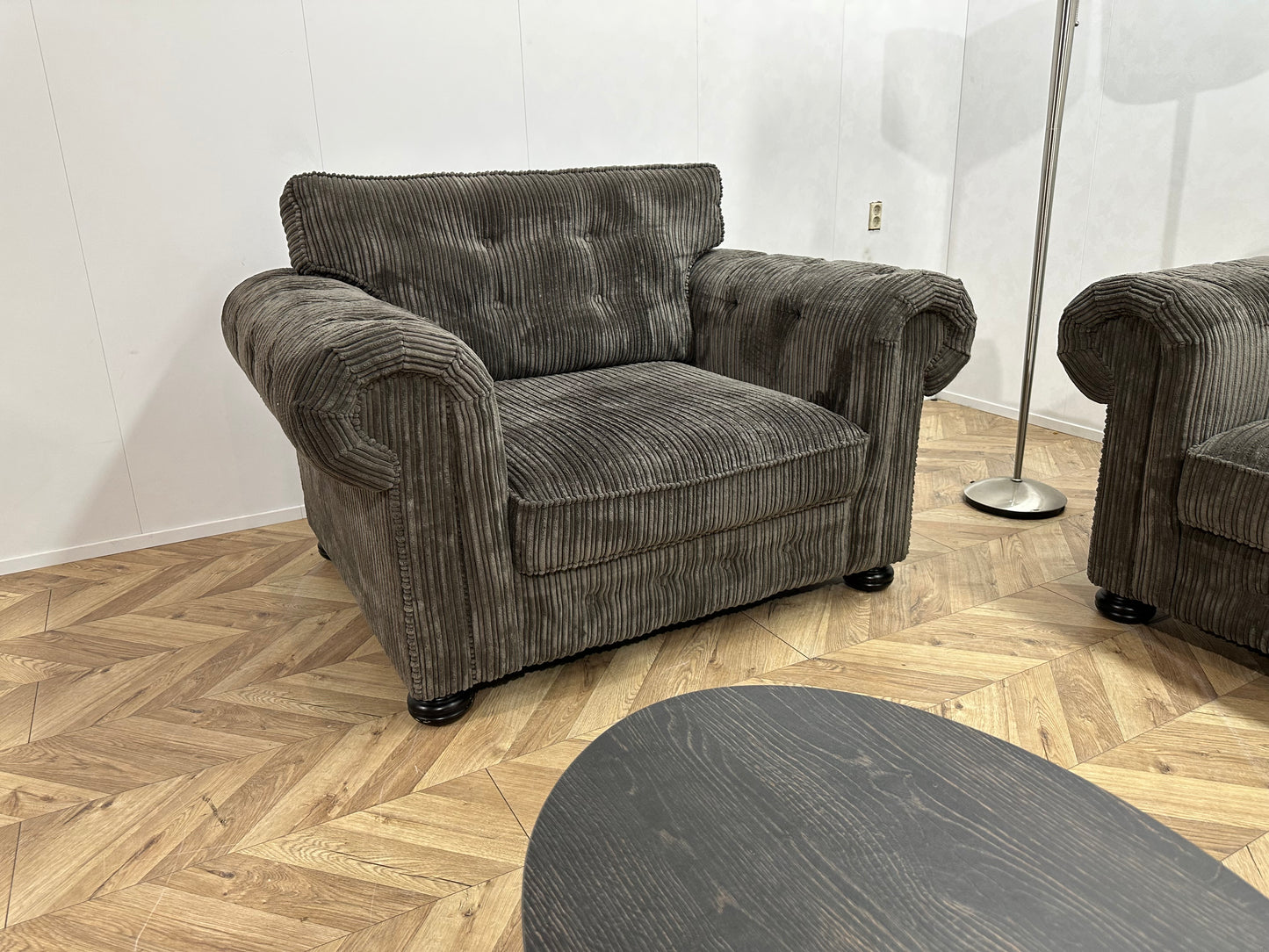 UrbanSofa Antraciet Ribstof Fauteuil Set ~ Losse Kussens Met Afneembare Hoezen