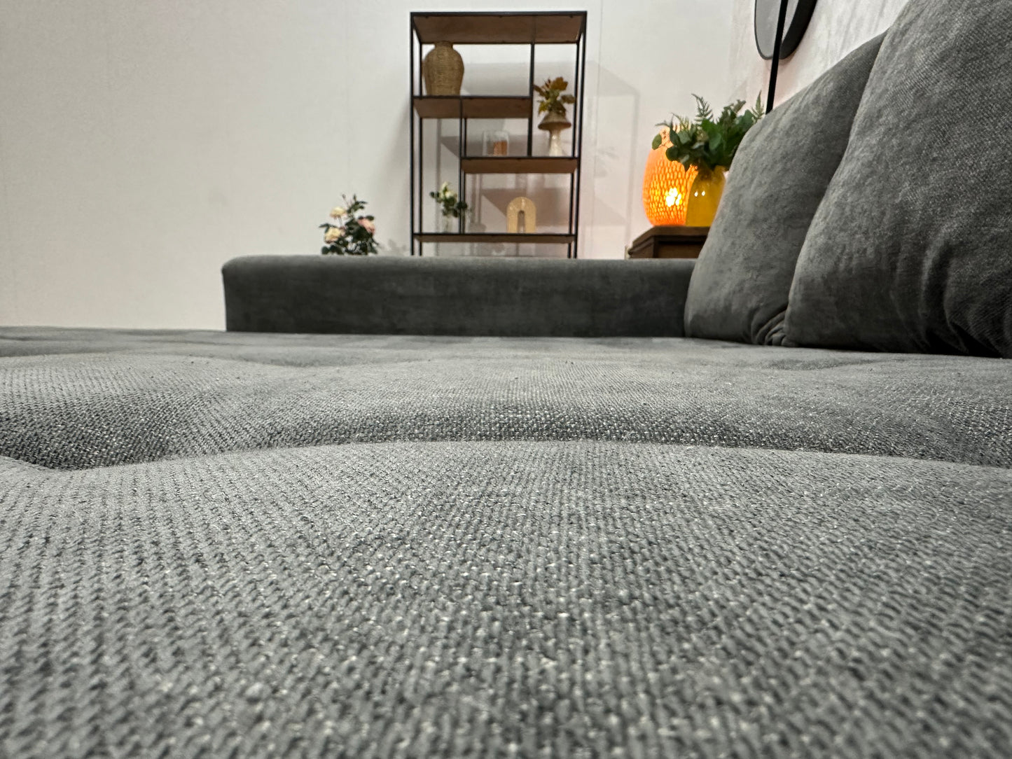 Antraciet Ruime Suede Stoffen Hoekbank ~ Nieuwstaat