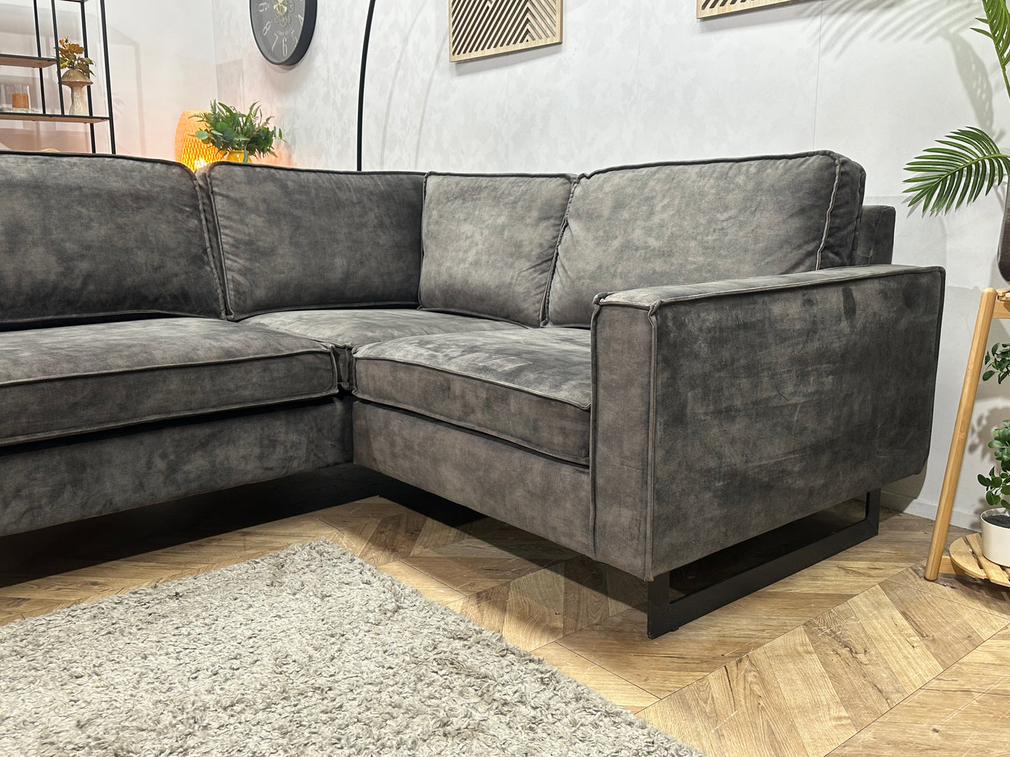 Antraciet Velvet Hoekbank ~ Losse Kussens Met Afneembare Hoezen