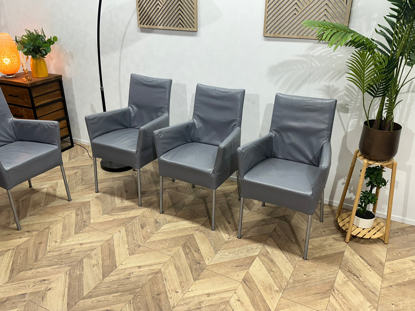 Grijze Echt Lederen Stoelen Set