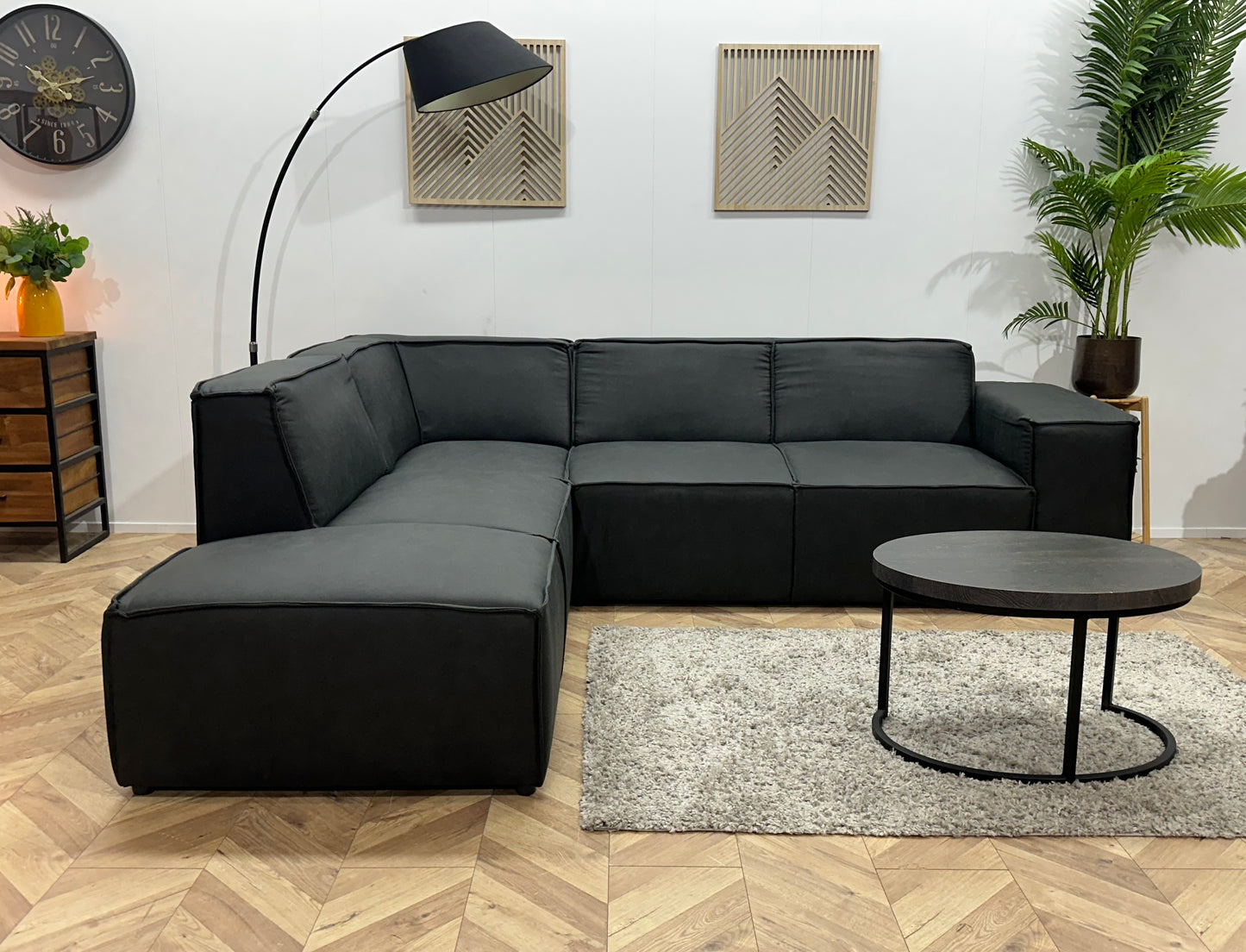 !Showroommodel! Antraciet Leather Look Hoekbank