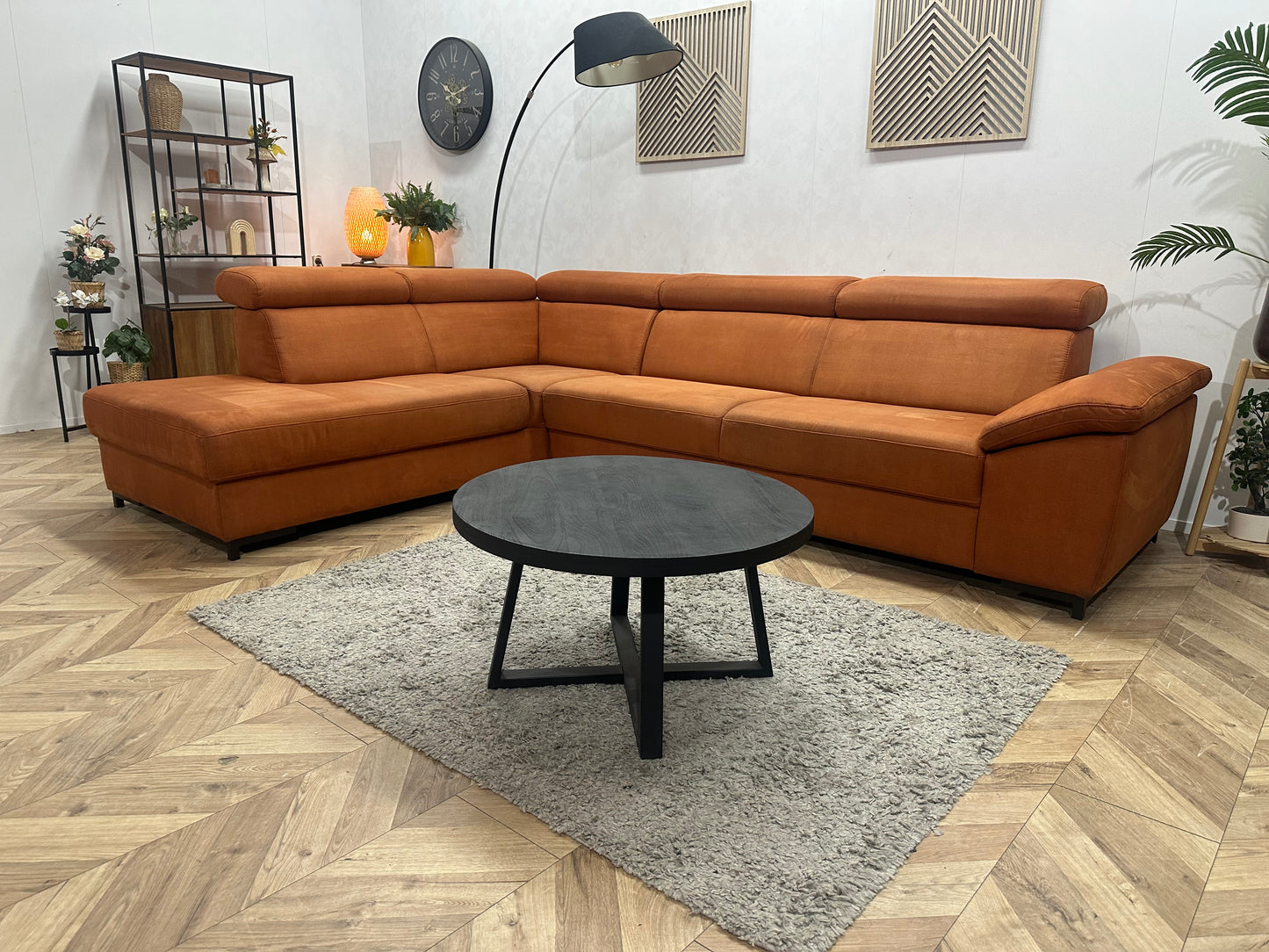 Cognac Bruine Suède Stoffen Hoekbank ~ Verstelbare Arm/ Hoofdsteunen