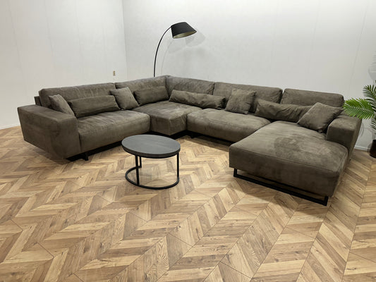 Suède Leather Look Leger Groene U Bank ~ Losse Rugkussens Met Afneembare Hoezen
